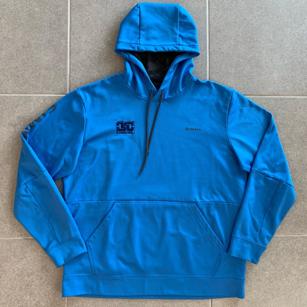Simms Fishing Challenger Hoodie Men’s‎ Lg Kangaroo Pocket Blue